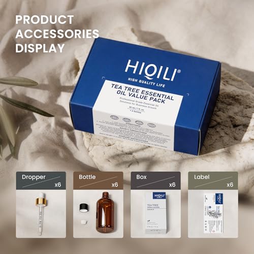 Image of HIQILI Tea Tree Oil Set - 1 fl oz (6 Pack), Bulk Pack for Business Purchase | Ideal for Nail and Body Care, Diffuser, DIY, Holiday Gift & Home Use