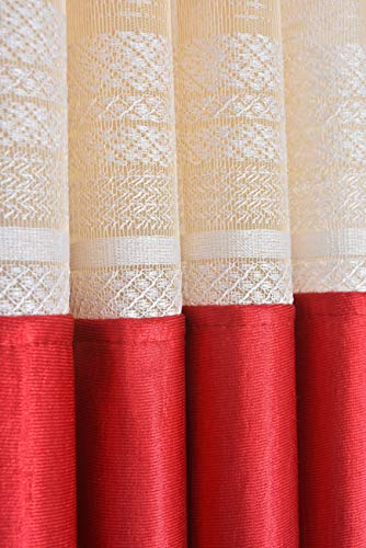 Image of LaVichitra 1 Piece Premium Window Curtain with Floral Net - 5ft, Maroon