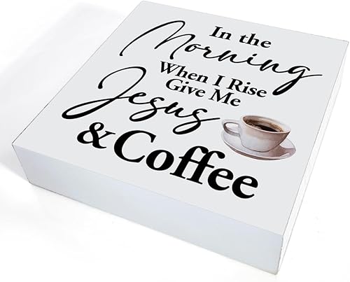 Miniatura 3 de Cartel de madera con texto en inglés In the Morning When I Rise Give Me Coffee, letrero decorativo de madera para decoración del hogar, cocina,