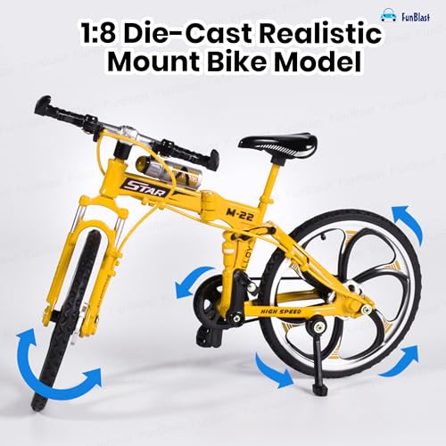 Image of FunBlast Vintage Mini Metal Bicycle - 1:8 Die-Cast Realistic Mount Bike Model, Retro Alloy Classical Cycle Toy for Desktop Ornament, Home Decor, Scene Model (Yellow)