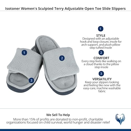 Isotoner Women's Sculpted Terry Adjustable Open Toe Slide Slippers4