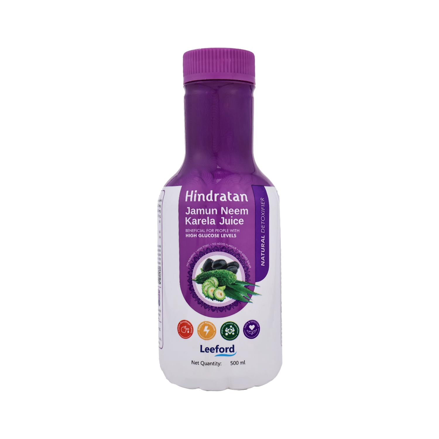 Hindratan Jamun Neem Karela Juice for Detoxification | Organic Juice for Blood Purifying & Lowering High Glucose Levels | Natural Gut Cleanser (500ml)