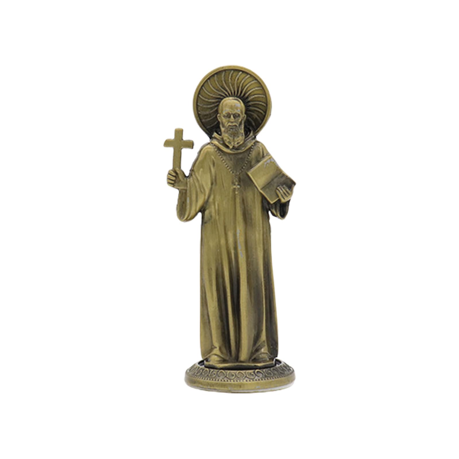 NVOQILIN Antiqued Metal Standing Maria Statue Religious Figure Sculpture Catholic Indoor Decors Ornament Tabletop Display Gift Religious Ornament