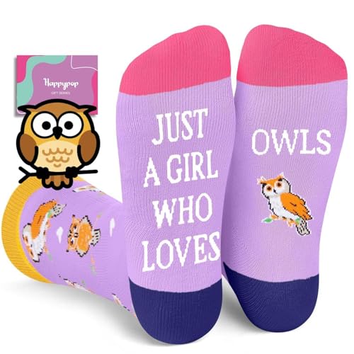 HAPPYPOP Funny Owl Socks for Women - Owl Gifts for Animal Lovers, Birthday Gifts for Teen Girls