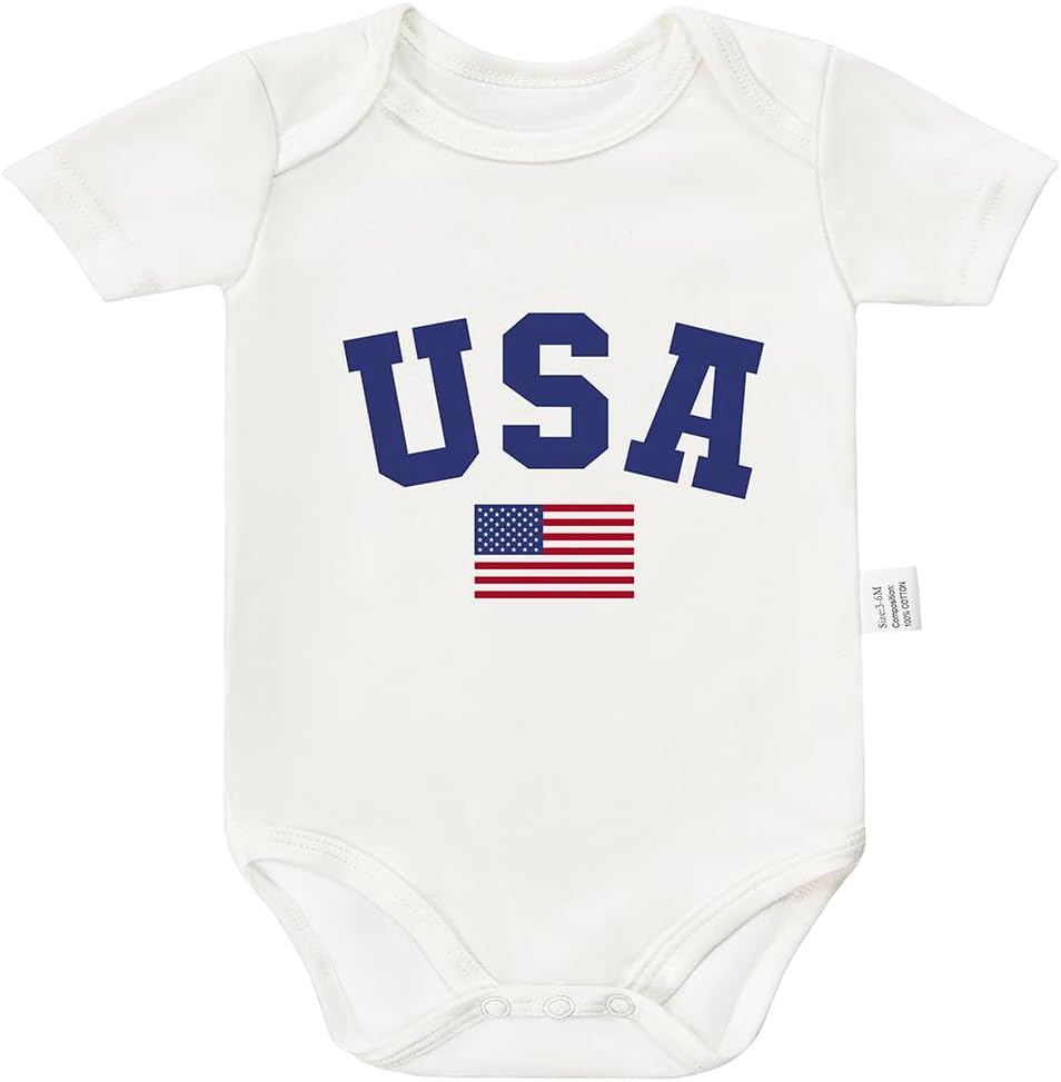 USA Flag Bodysuit 4th of July Baby Boy Girl Fall Outfit, Unisex Newborn Clothes, Babies Christmas 0-24 Month Costume