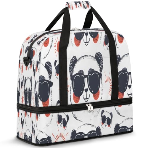 Travel Duffel Bags Cute Animal Panda Foldable Weekender Bags for Women with Shoes Compartment Waterproof & Tear Resistant Carry on Overnight Luggage Duffel Bag Shoulder Sports Tote Bag,B-520
