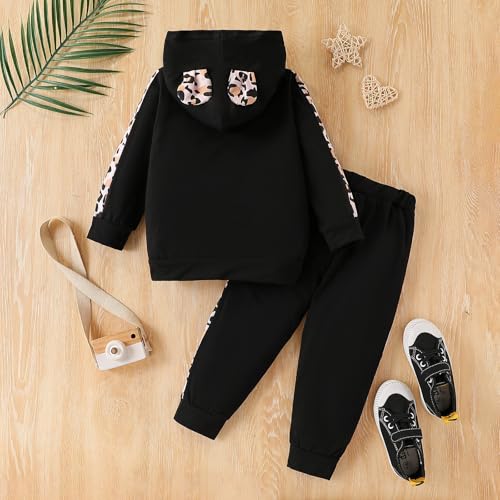 Image of 2PC Girls Clothes Girl letter and Floral print Hooded Set, letter print Top +Floral print Pants Set