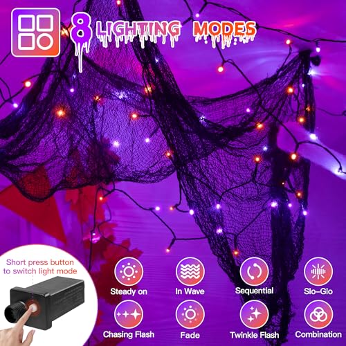 66FT 200 LED Halloween Lights, Orange + Purple Halloween Lights Outdoor with 8 Lighting Modes, Waterproof String Lights for Halloween Christmas Outdoor Party Yard Garden Decoration3