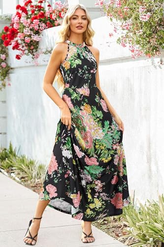 Image of STYLEWORD Women's Summer Floral Halter Maxi Dress Vacation Semi Formal 2026