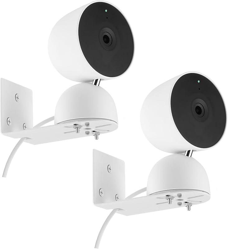 2Pack Adhesive Metal Wall Mount for Google Nest Indoor 2nd Generation Security Cam Wired, No Drilling VHB Stick On or Screw Install, Two Ways Install Camera Mounting Bracket Get The Best View