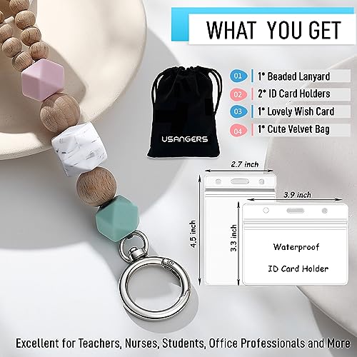 Image of Teacher Lanyard Lanyards for ID Badges Keys Women Wood Silicone Beaded Lanyard with ID Holder Work Jewelry