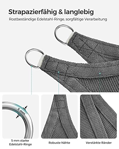SONGMICS Sonnensegel 3 x 5 m, Sonnenschutz aus HDPE-Gewebe, luftdurchlässig, wasserdurchlässig, für Terrasse, Garten, Balkon, Camping, rechteckig, konkav, 2 m Seile, rauchgrau GSS35GY 4