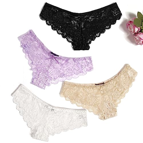 Image of Avidlove Women Floral Lace Panties Sexy Hipster Underwear Cheeky Bikini Panties V-Shape Waistband Tangas