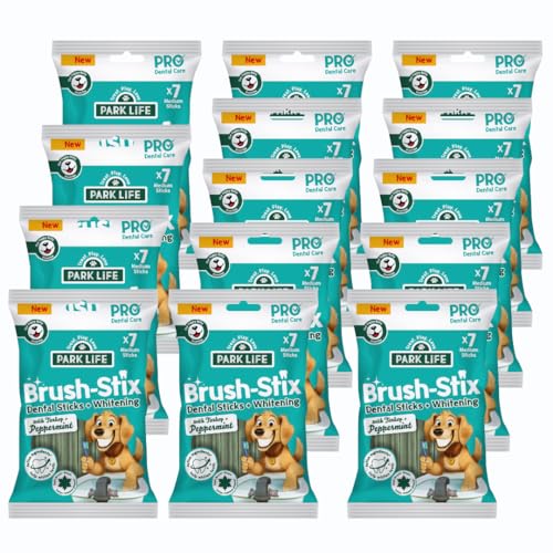 PARK LiFE - Brush-Stix Turkey & Peppermint Dental Dog Chews 14 x 180g 7 Medium Sticks Per Pack, 12.86 g (Pack of 98)