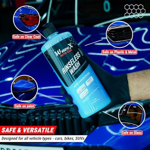 Image of Wavex Rinseless Wash RTU Combo with Washing Sponge | Eco-Friendly Car Wash Without Hose or Running Water | Quick & Safe Cleaning Solution for Cars & Bikes | Streak-Free, Glossy Finish | 1000ml