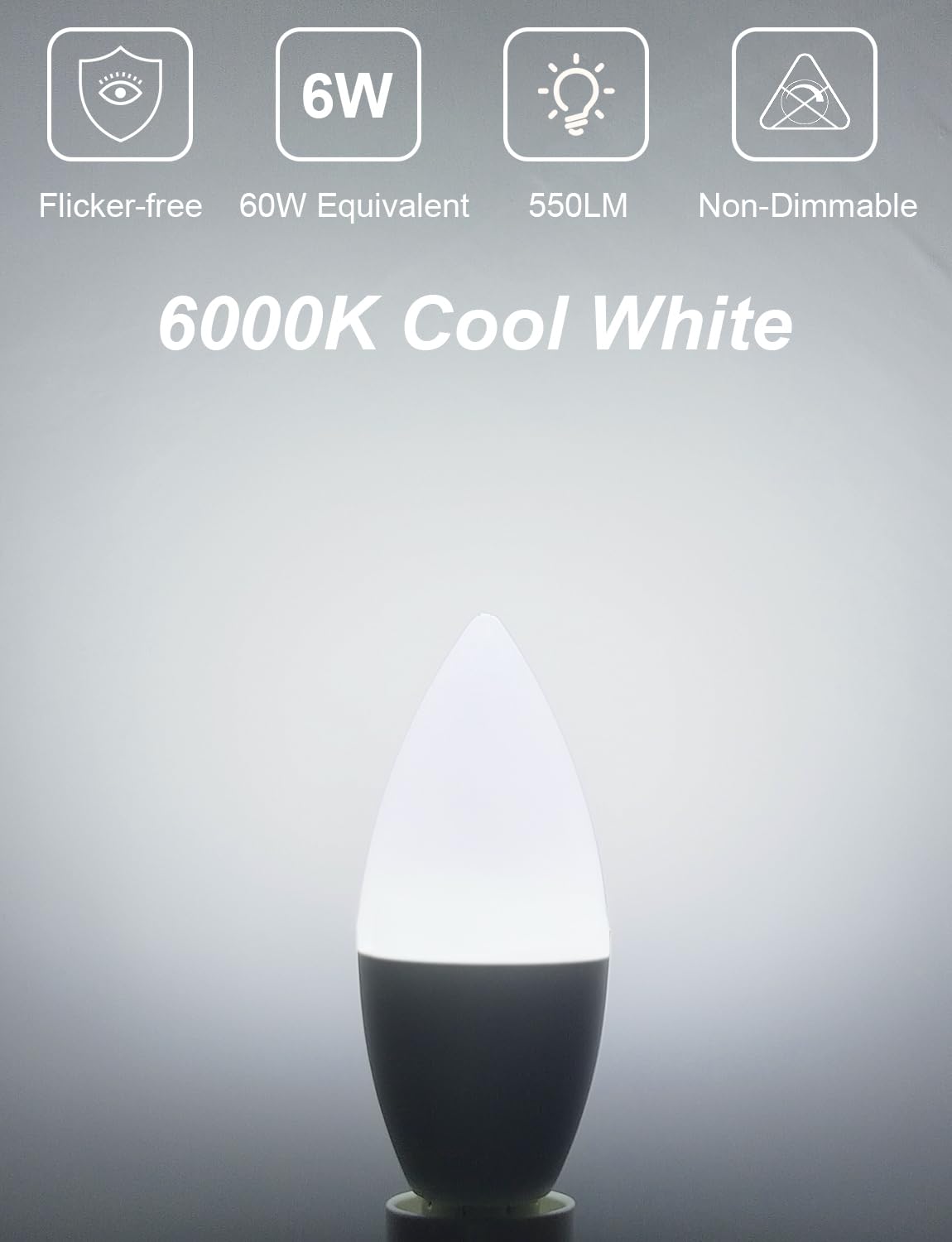 YUWDW E14 LED Light Bulb,Cool White 6000K,6W (60 Watts Equivalent) SES LED Candle Bulbs Small Screw,Energy Saving Edison Screw Light Bulbs,550 Lumen Candle Light Bulbs,Non-Dimmable,Pack of 6 - Image 2