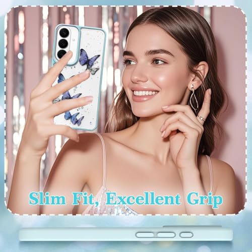 Image of VONZEE for Samsung Galaxy S26 Plus Clear Glitter Butterfly Case, Cute Bling Sparkle Shiny Soft Silicone TPU Bumper Shockproof Women Girls Slim Protective Phone Cover, Mint