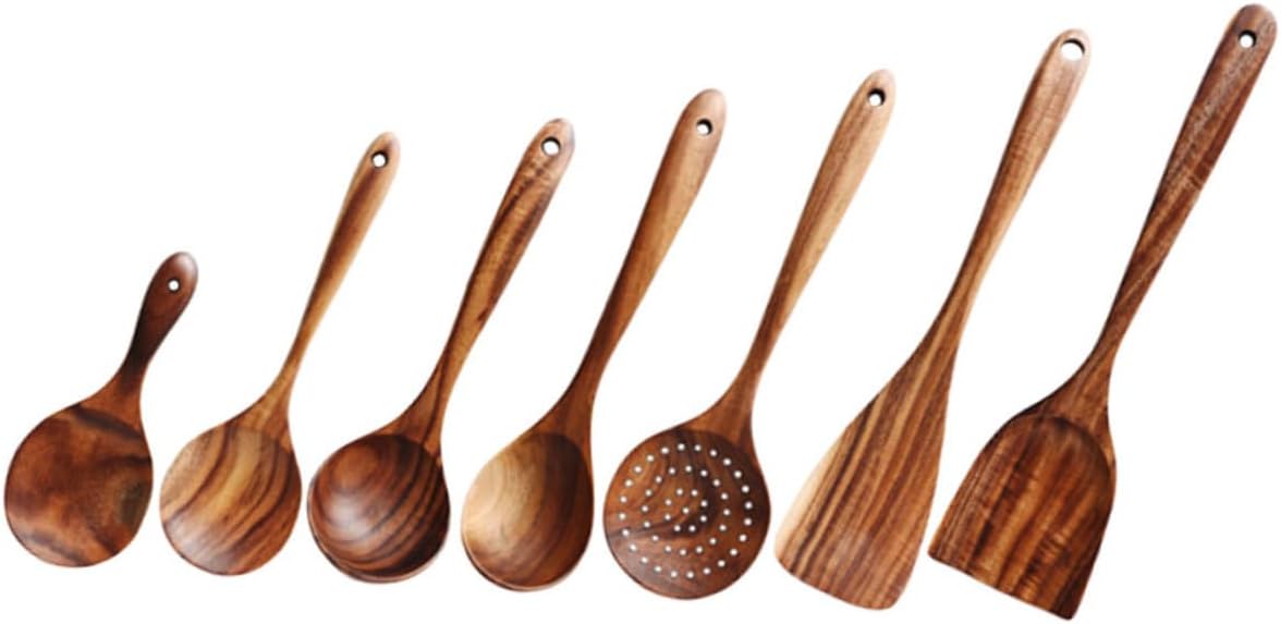 Wooden Spoon Kit Nonstick Kitchen Utensils Scoop Long Handle Salt Wooden Spoons for Cooking Stirring Flipping and Serving Wood Material Safe for Pots and Pans