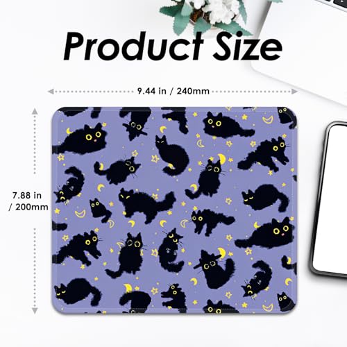 Image of FROGIGO Mouse Pad with Stitched Edges - Cat Night Sky Mousepad for Women, 9.25 x 7.75 inch Washable Square Desk Pad, Non-Slip Rubber Base, Office Home Laptop Accessories - Moonlight Cats