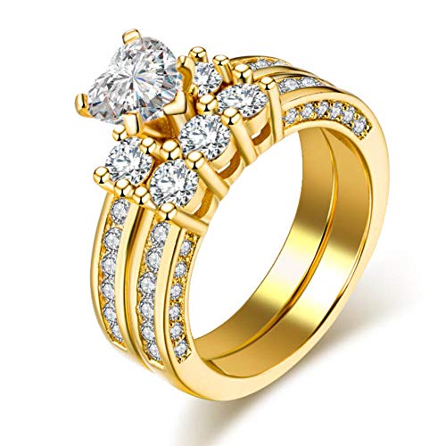 2 Rings His and Hers Couple Rings Bridal Sets Yellow Gold Filled Heart Cz Womens Wedding Ring Sets Man Wedding Bands2
