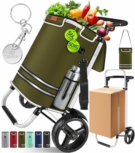 KESSER® Chariot à Provisions Pliable 3in1 - Capacité 56L, Charge Jusqu'à 50 kg - Sac à Bandoulière Inclus