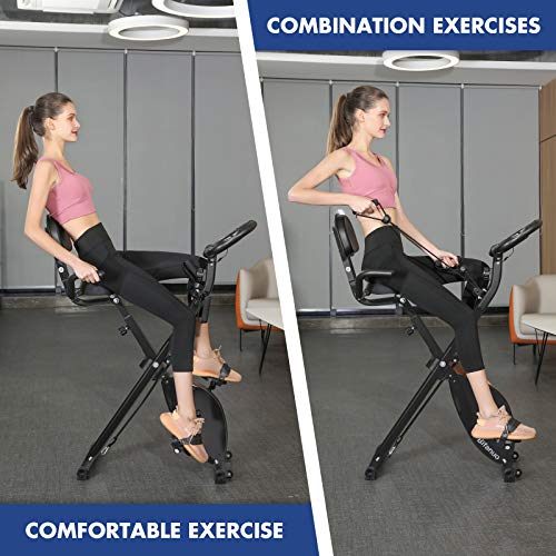Exercise Bike Stationary Bike Foldable Magnetic Upright Recumbent Portable Fitness Cycle with Arm Resistance Bands Extra-large Adjustable Seat Pulse 3-in-1 Cycling Indoor Trainer for Home(Black) - Thumbnail 6