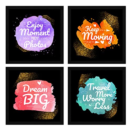 Image of ArtX Paper Motivational Quotes Keep Moving Wall Art Painting, Framed Paintings For Home Office Decor 20 X 20 inches (Combined), 10.0 X 10.0 each, Multicolor Posters With Frame, Set of 4