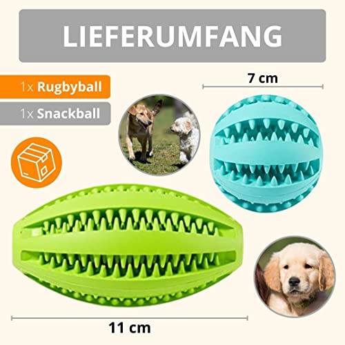 AMATHINGS Hundespielzeug Set Doppelpack Snackball und Snackrugby – Futterspielzeug Hund für intelligentes Spielen – Snackball Hund aus 100% Naturkautschuk – Leckerli Spielzeug für Hunde