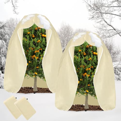 yosiio Winterschutz für Kübelpflanzen, 2PCS Beige 250 x 360cm Winterschutz für Pflanzen, Pflanzen Winterschutz Tasche mit Reißverschluss und Kordelzug, Gefrierschutz Kälte für Pflanzen