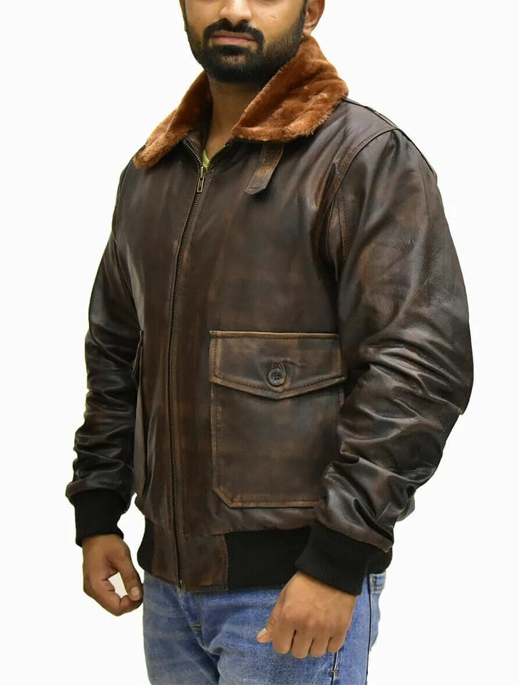 Men's US Navy G-1 Goatskin Leather Flight Bomber Jacket - Vintage Military Aviator Jacket3