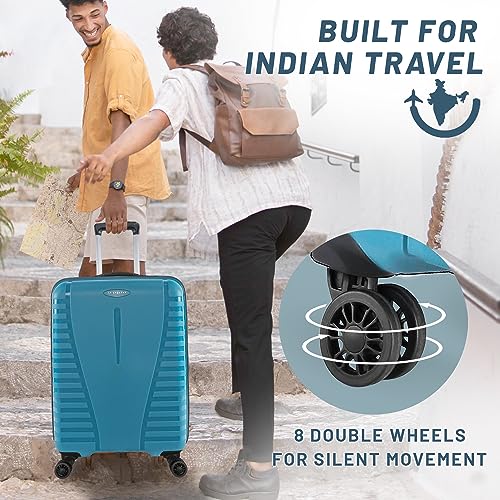 Image of Aristocrat Large Airpro 76 Cms Check-in Polypropylene Hardsided 8 Spinner Wheels Luggage /Suitcase /Trolley Bag- Coral Teal Blue, 53 Cm