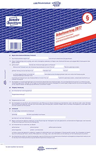 AVERY Zweckform 2877 Arbeitsvertrag für gewerbliche Arbeitnehmer (Vertrag, 3-seitiges Formular