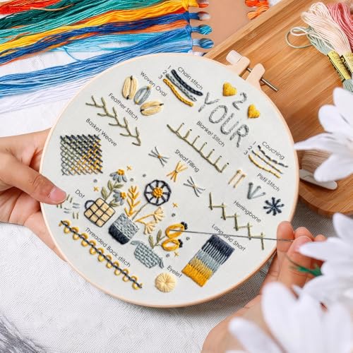 Image of Huacan Embroidery kit for Beginners Adults,Embroidery Kit Punch Needle Kit Cross Stitch Kits with Embroidery Hoop and Instructions,Hand Embroidery Starter Kit (Easy)