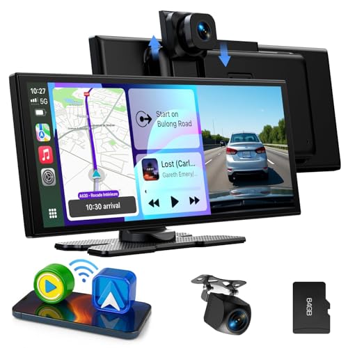 LAMTTO Écran CarPlay Voiture sans Fil 10,25 Pouces Autoradio Android Auto Stéréo Car Play avec Dashcam Avant 2,5K Caméra Arrière 1080P avec Navigation...