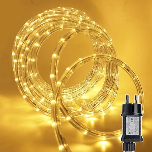 Gresonic Lichtslang voor buiten, 300 leds, 15 m, lichtketting met stroom, led-slang, 8 modi, warmwit, 300 leds