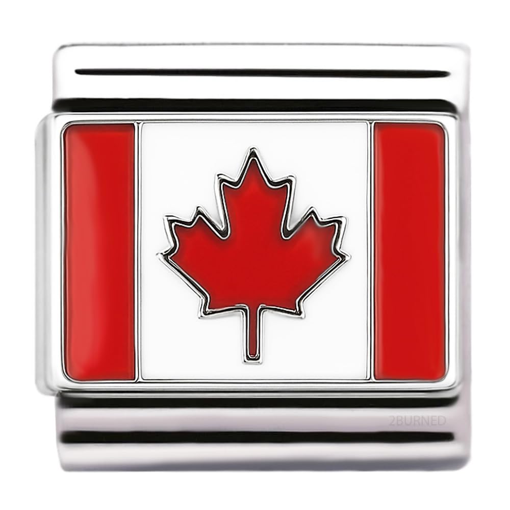 2Burned Italian Charm Flag for 9 mm Bracelets Stainless Steel (Canadian flag)