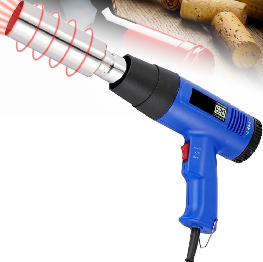 KACBFEE 1600w Heat Shrink Gun For Wine Bottles, 40-600℃ Adjustable Temp, 50mm Pvc/pp/pof Capsule Sealing, Ideal For Automotive, Crafts & Diy Projects