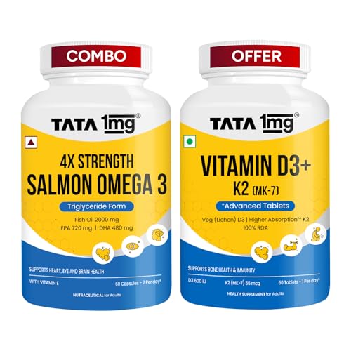 Image of Tata 1mg Salmon 4x 60 + Tata 1mg Vitamin D3 K2 60
