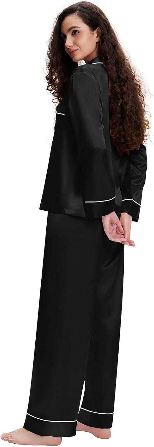 Lonxu Silk Satin Womens Pajama Sets Button Down Sleepwear Loungewear XS~3XL - Image 3