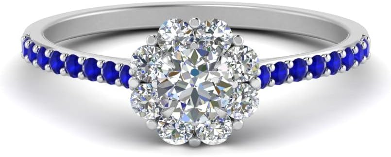 Choose Your Gemstone Flower Halo Diamond CZ Ring 925 Sterling Silver Round Shape Halo Engagement Rings Everyday Jewelry Wedding Jewelry Handmade Gifts for Wife US Size 4 to 12