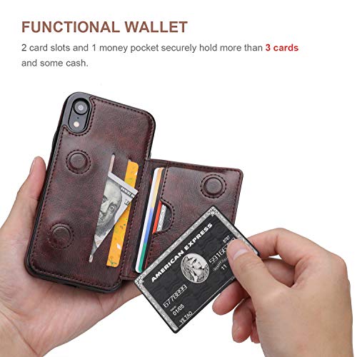 Kihuwey Iphone Xr Wallet Case Credit Card Holder, Premium Leather Kickstand Durable Shockproof Protective Cover Iphone Xr 6.1 Inch(Brown) #TOP3