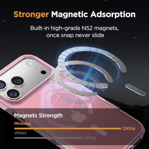 Image of miracase Magnetic for iPhone 17 Pro Hard Shell Case 6.3 inch with Screen Protector, [Compatible with MagSafe] Military-Grade Protection, Anti-Fingerprint, Slim Thin Phone Case for 17 Pro Cover, Pink