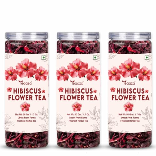 Image of Teaaza Organic Hibiscus Flower Tea For Stress, High Blood Pressure Control And Hair Growth - Caffeine Free Tea | 50 Grams (Pack of 3)
