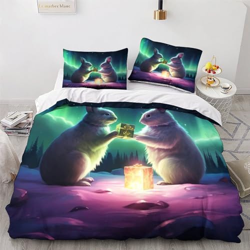 Housse de couette lapin 220x240 parure de lit 3 pièces microfibre