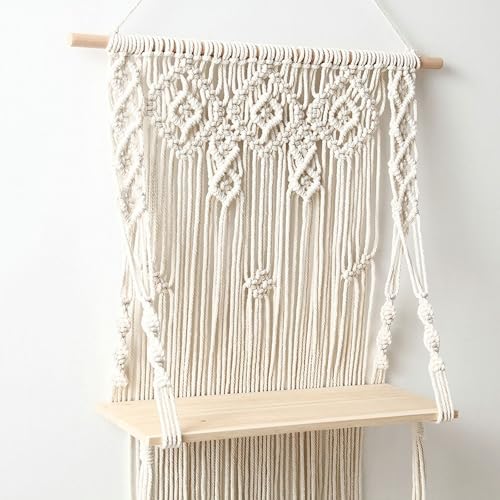 Tenture murale macramé 50x65cm avec planches de rangement KnSam - 4