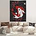 Japanese Yin Yang Koi Fish Tapestry, Cool Red and Black Anime Sakura Art Tapestries Vertical Wall Hanging for Men Bedroom Living Room Office Decor 40X60