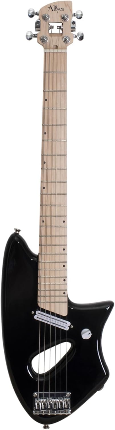 Aliyes Light Electric Guitar For Travel,Full 25 1/2" Scale for Practice,Portable Small Size Guitar Featherlight,Solid Wood Body Gig Bag, All Accessories (Black)