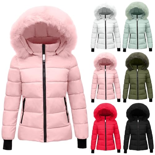 Womens Winter Coats Quilted Thicken Warm Puffer Ski Jacket Faux Fur Lined Hooded Waterproof Outdoor Comfy Down Jackets Pink Medium