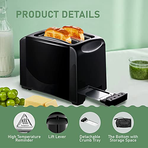 Toaster 2 Slice Small Compact Electric Bread Black Tosterster,Kotian 6 Toast Settings Cancel Reheat Defrost Functions, Removable Crumb Tray, 800W, Black #TOP6