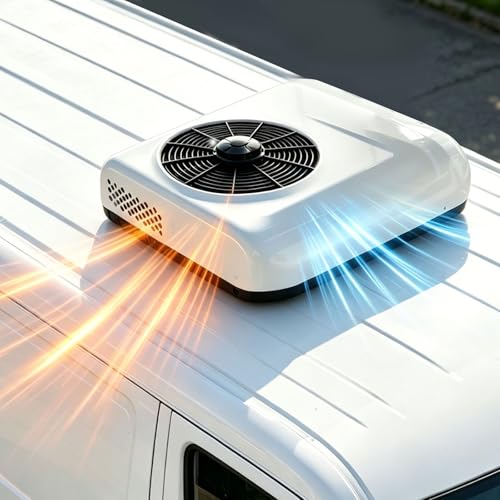 AUTUMFLATGAO Climatizzatore da Tetto 12V 24V per Camper, 2200W Raffreddamento e Riscaldamento, Ultra Silenzioso 20dB, Condizionatore a Risparmio Energetico con Telecomando per Van Camion Caravan 12V